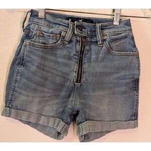 Hollister Ultra High Rise Jean Shorts Womens 00 Cuffed Stretch Blue Denim (455)